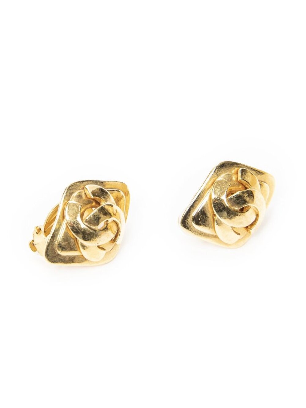 Chanel CC Diamond Clip On Earrings Gold Plated